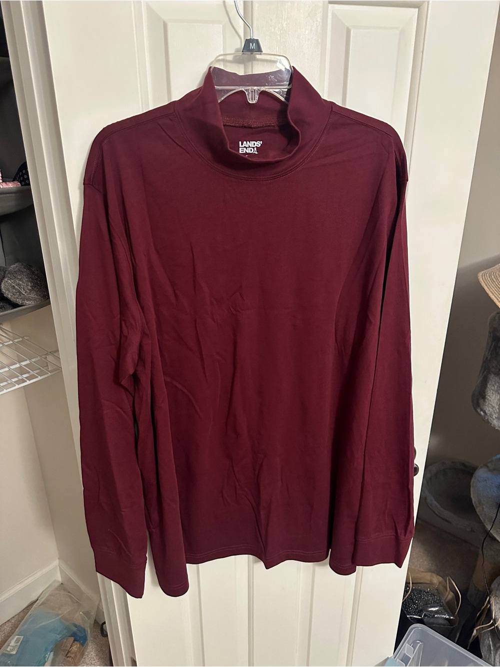 Lands' End Men's Deep Burgundy Mock Neck Long Sleeve Tee
